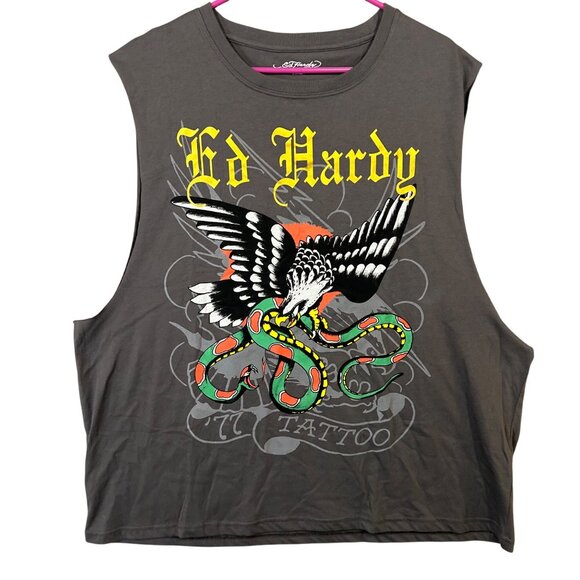 NEW Ed Hardy Eagle & Snake Grey Tank Top Size 2XL NWT - Picture 1 of 13